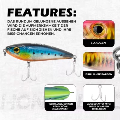 Senshu Longcast Jerk - Wobbler 9,5cm - blue-silver-orange - 23g - 1Stück