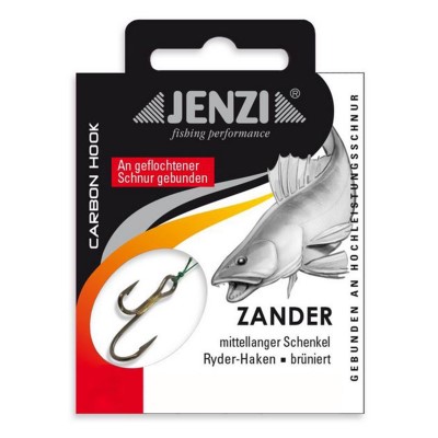 Jenzi Zander-/Ryderhaken mit geflochtener Schnur - Gebundene Haken Gr.2 - 80cm - 12Kg - 5 Stück