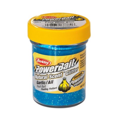 Berkley Powerbait Natural Glitter Trout Dough - Forellenteig Garlic Blue Glitter, 50g