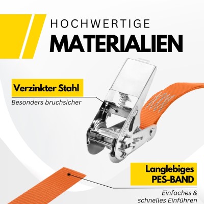 Fatbox Spanngurt mit Ratsche entspricht DIN EN12195-2, nur zurren, nicht heben 25mm x 6m, Orange, Losende Länge: 5,5m, Festende Länge: 0,5m