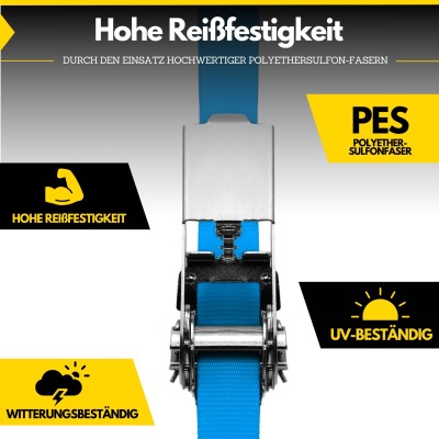 Fatbox Spanngurt mit Ratsche - entspricht DIN EN12195-2, nur zurren, nicht heben 25mm x 6m, Blau, Losende Länge: 5,5m, Festende Länge: 0,5m