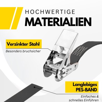 Fatbox Spanngurt mit Ratsche entspricht DIN EN12195-2, nur zurren, nicht heben 25mm x 6m, Schwarz, Losende Länge: 5,5m, Festende Länge: 0,5m