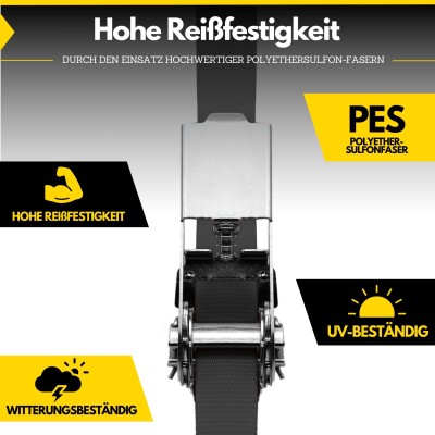 Fatbox Spanngurt mit Ratsche entspricht DIN EN12195-2, nur zurren, nicht heben 25mm x 6m, Schwarz, Losende Länge: 5,5m, Festende Länge: 0,5m