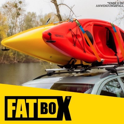 Fatbox Spanngurt mit Ratsche, 25mm x 6m, Schwarz, Losende Länge: 5,5m, Festende Länge: 0,5m