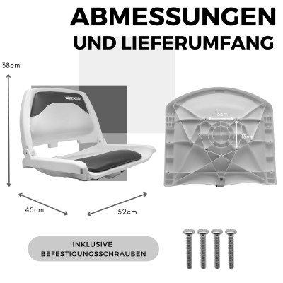 Waterside Captain Deluxe Allwetter Bootssitz mit Polster(Boat Seat) weiß/dunkelgrau