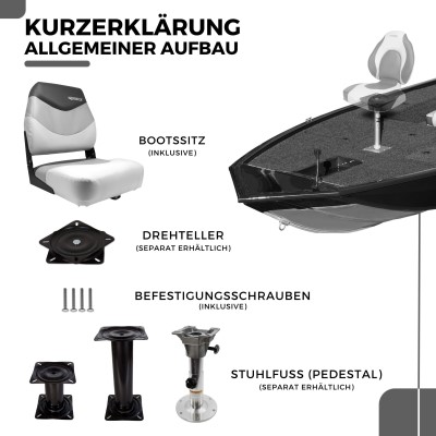 Waterside Captain Premium Bootssitz Highback grau/weiß