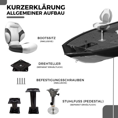 Waterside Captain Deluxe Bass Boat Sitz grau/weiß