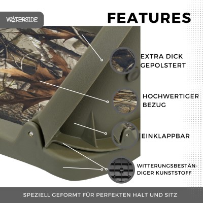 Waterside Captain Deluxe Allwetter Bootssitz mit Polster(Boat Seat) realtree/camou