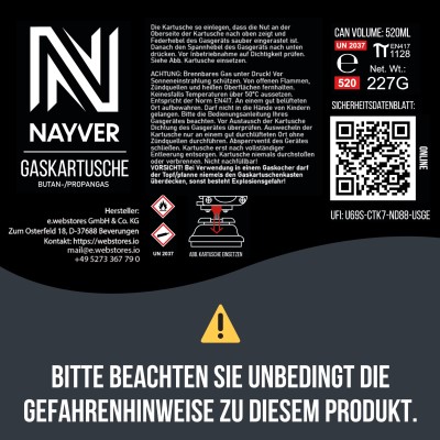 NAYVER Butangas Camping Heizung 1300Watt Bundle inkl. 4 Gaskartuschen Butan/Propan und Kochset 4.-tlg.