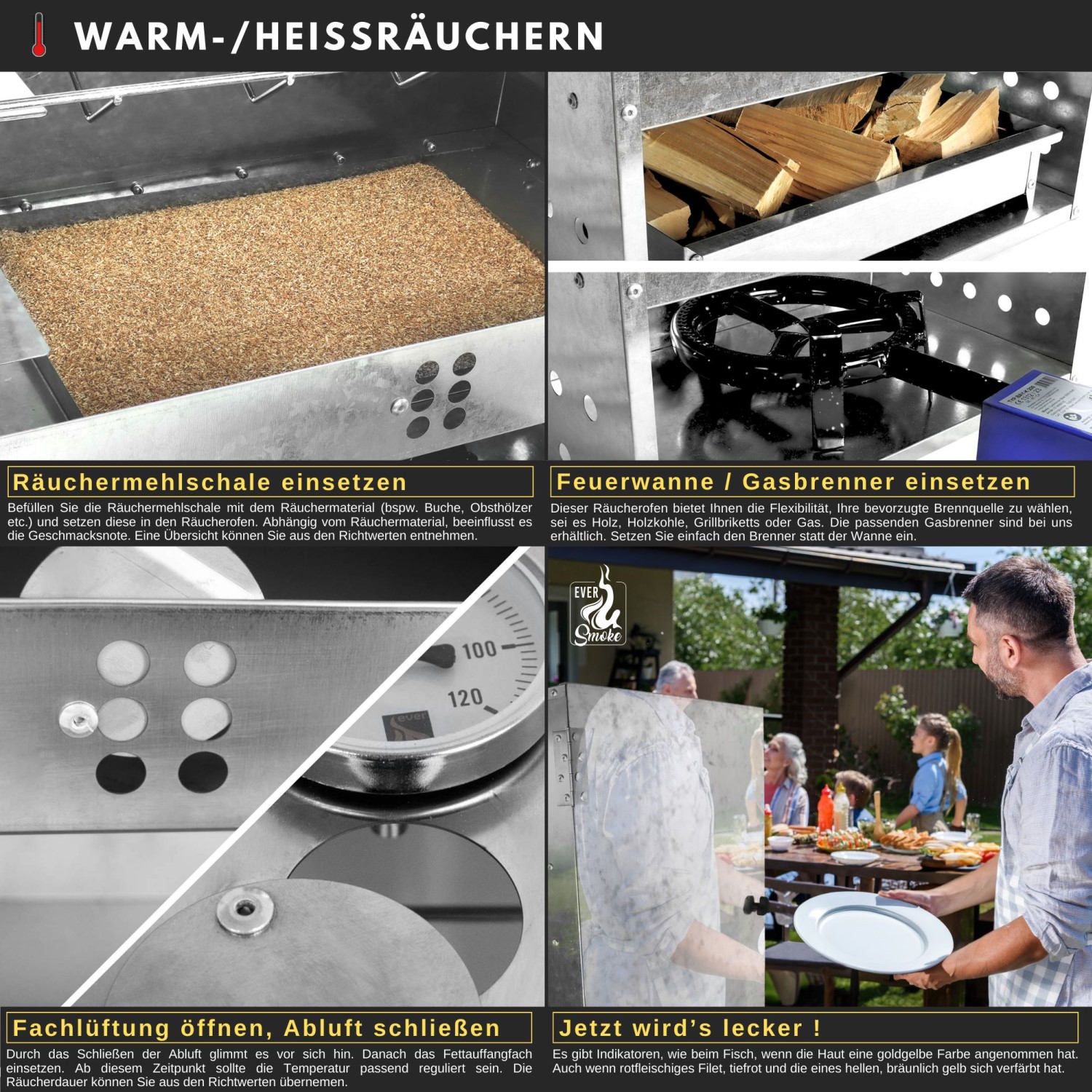 Edelstahl Räucherofen Magnum Räucherschrank VA 88cm Zubehör Fisch Fleisch